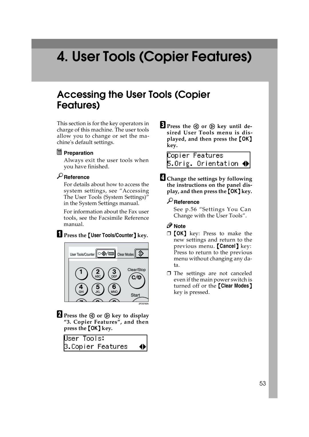 Lanier 5613 manual Accessing the User Tools Copier Features 