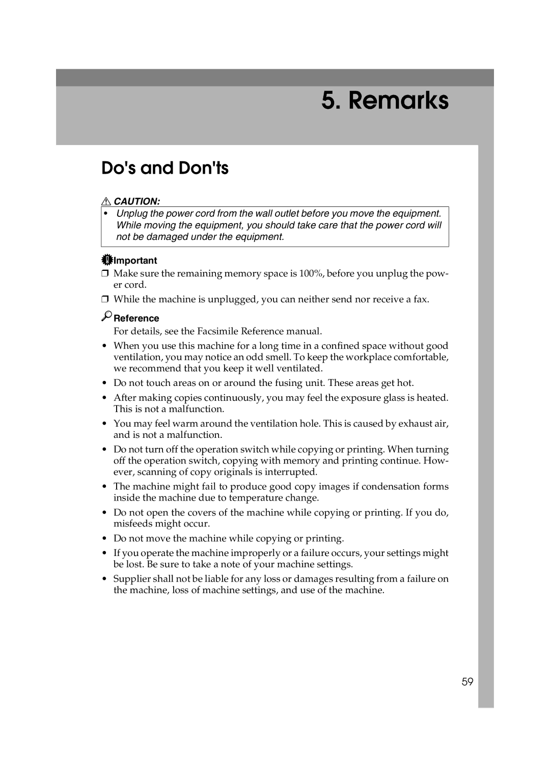 Lanier 5613 manual Remarks, Dos and Donts 