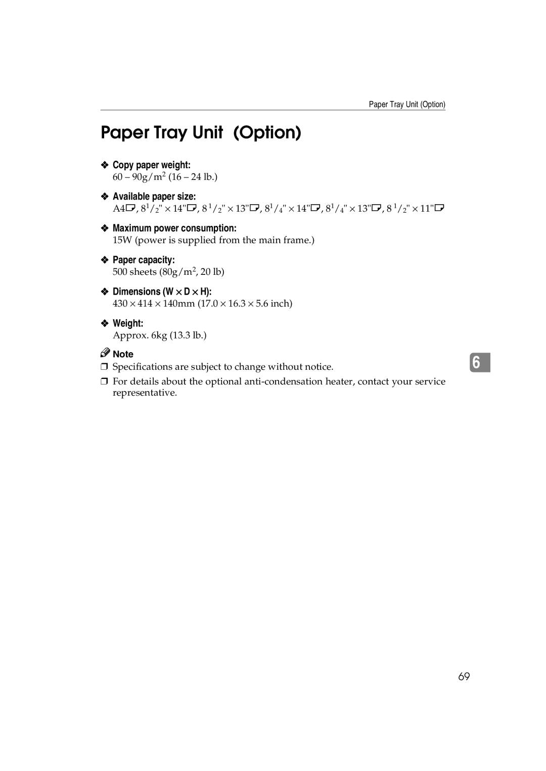 Lanier 5613 manual Paper Tray Unit Option, Available paper size, Paper capacity 