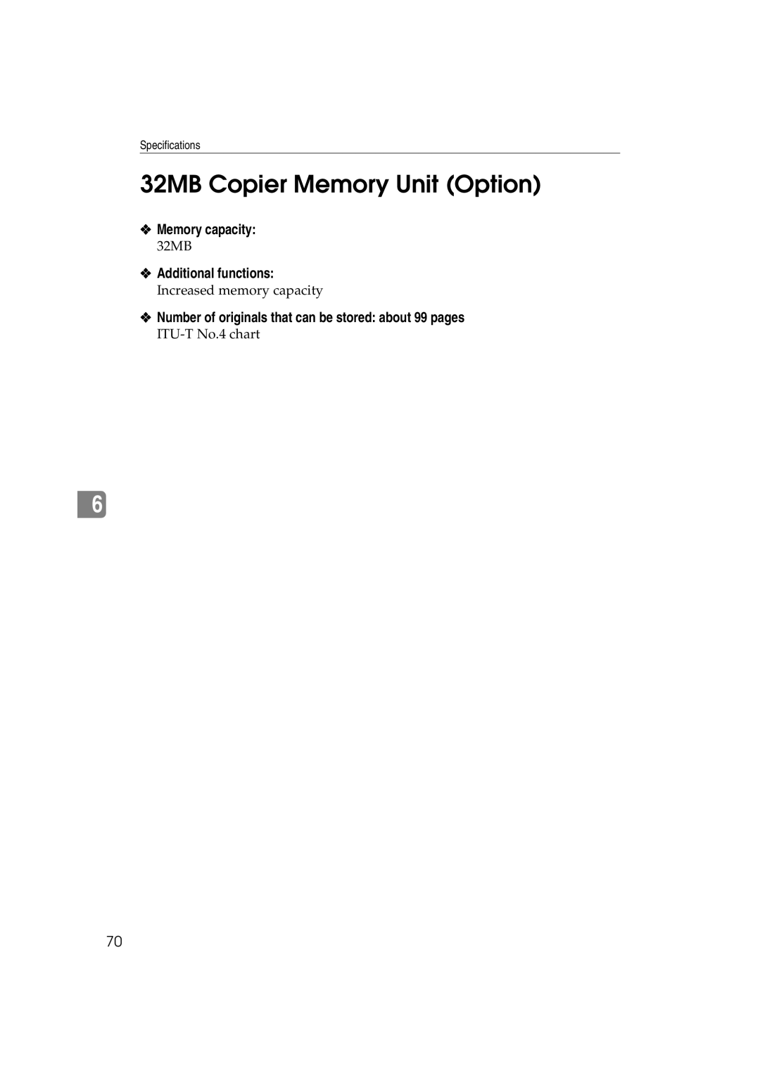 Lanier 5613 manual 32MB Copier Memory Unit Option, Memory capacity, Additional functions 