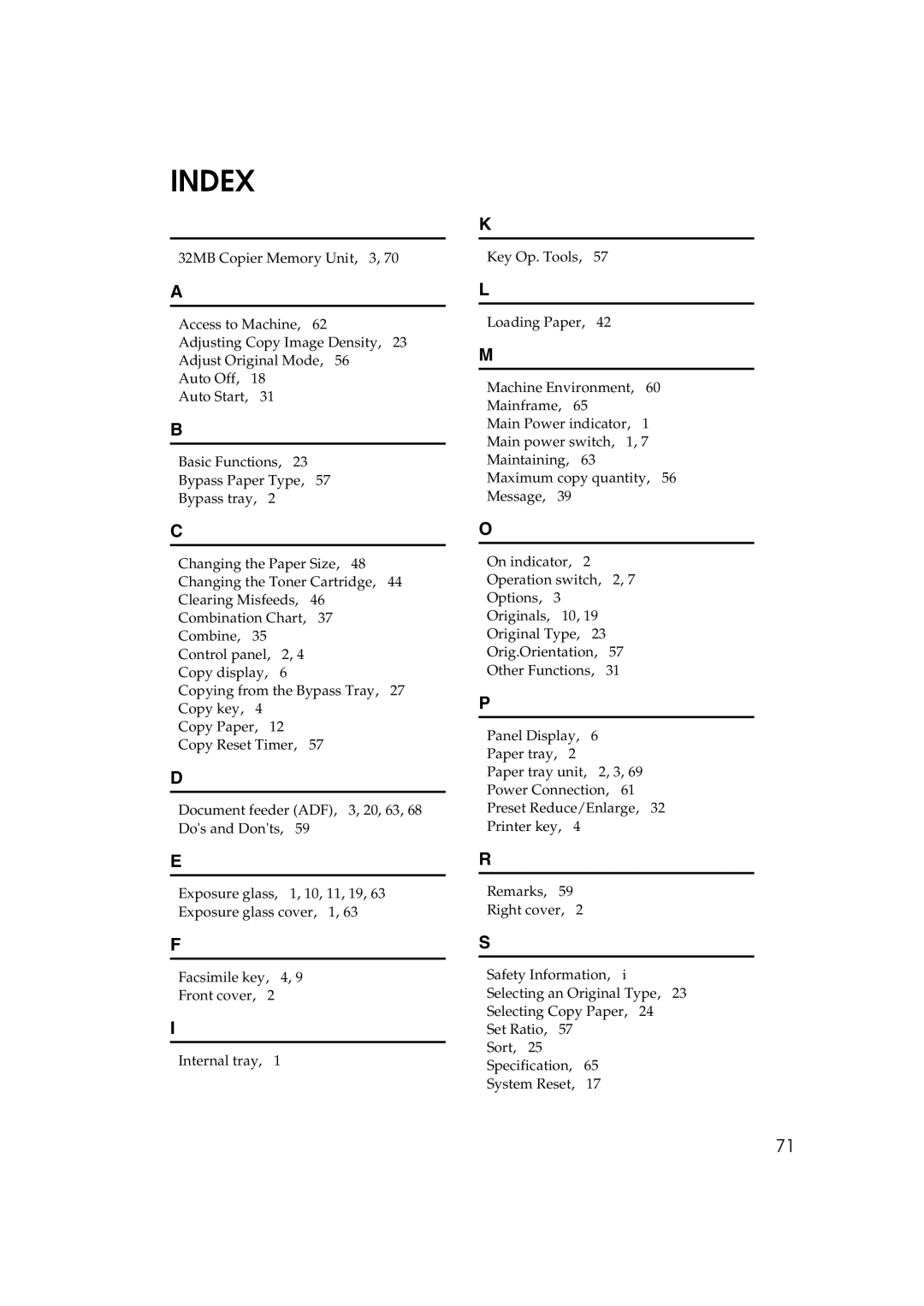 Lanier 5613 manual Index 