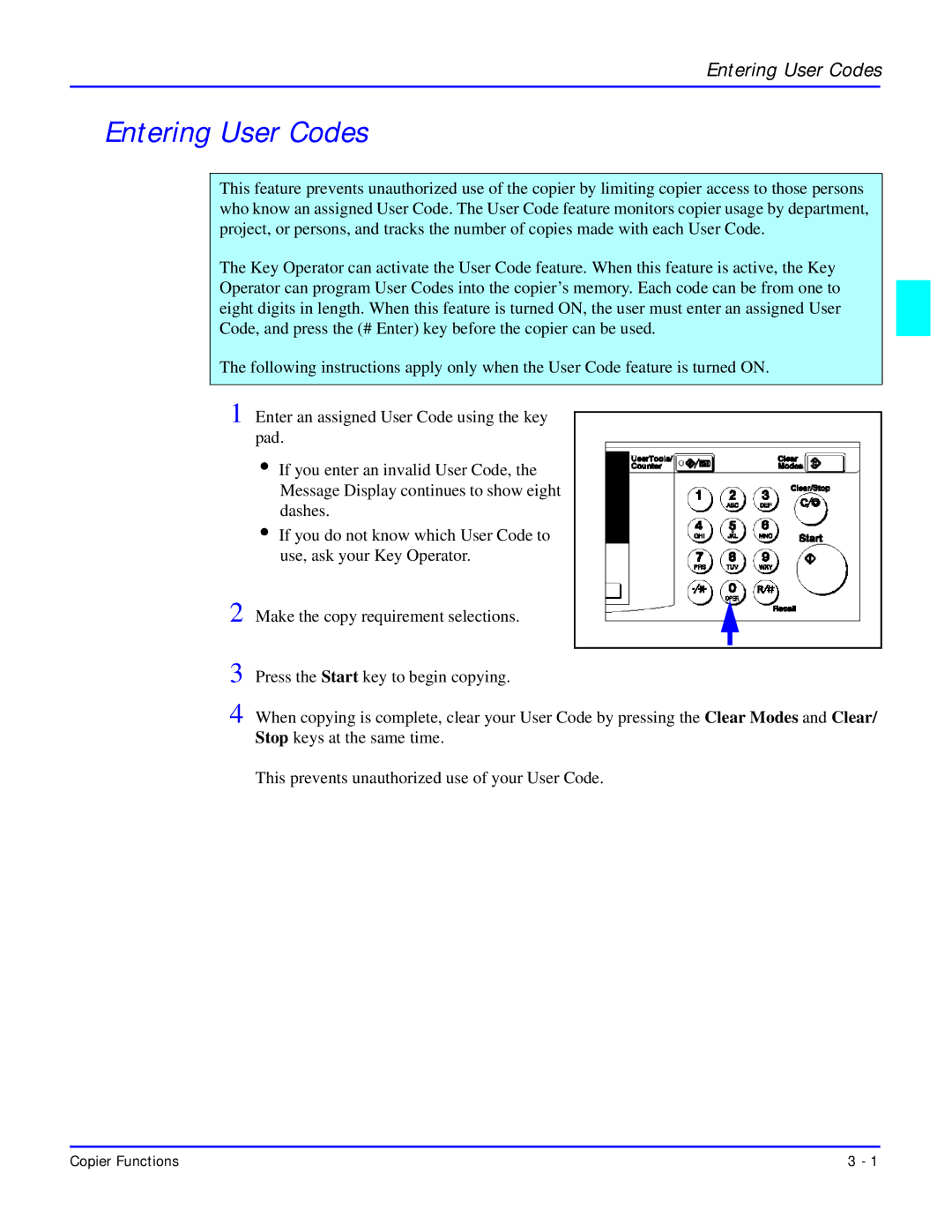 Lanier 5618 manual Entering User Codes 