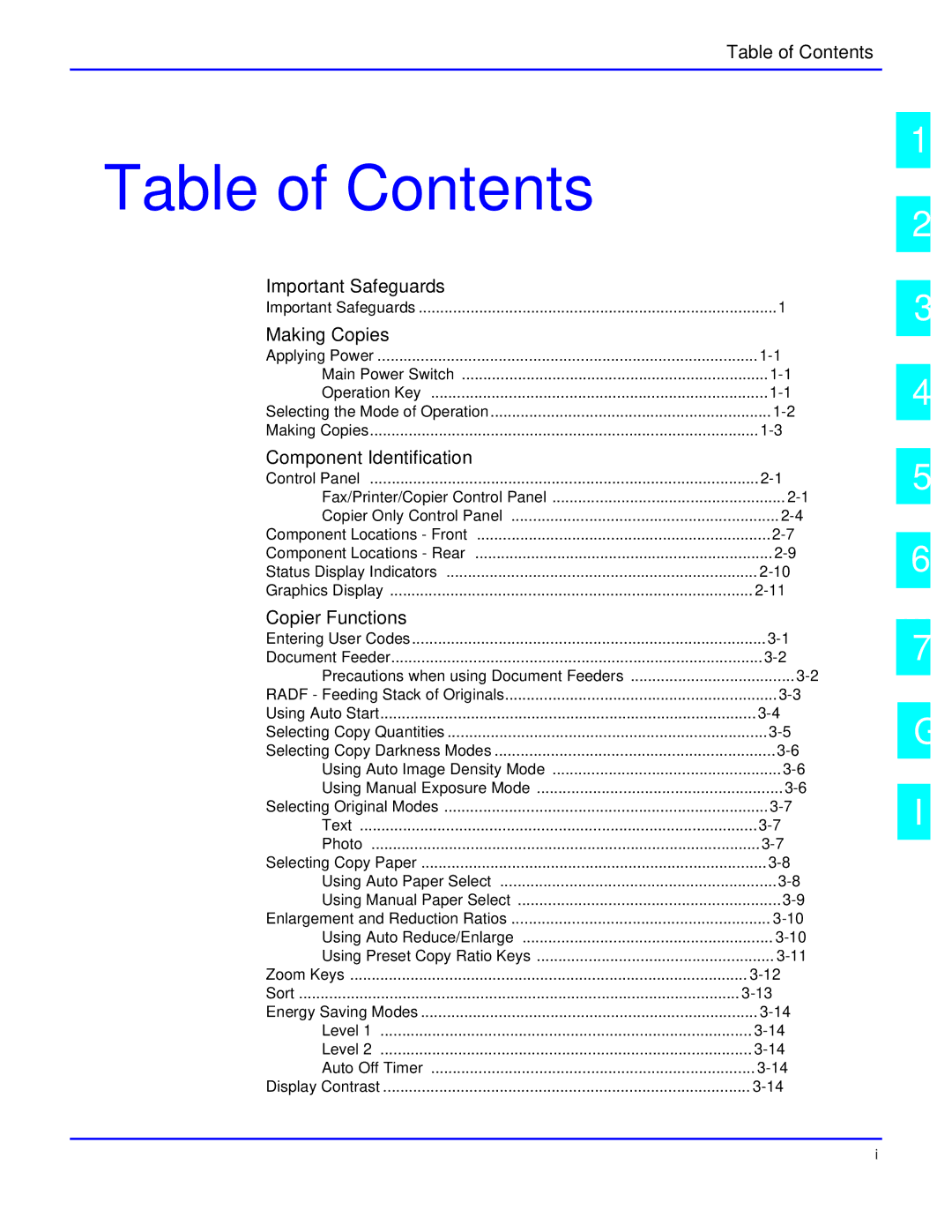 Lanier 5618 manual Table of Contents 