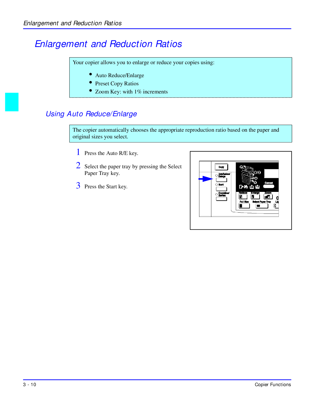 Lanier 5618 manual Enlargement and Reduction Ratios, Using Auto Reduce/Enlarge 