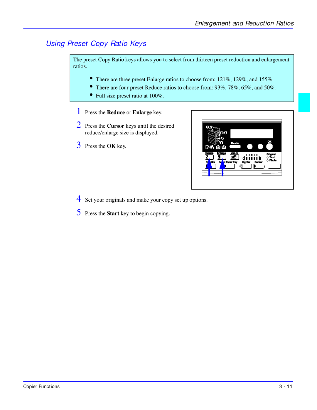 Lanier 5618 manual Using Preset Copy Ratio Keys 