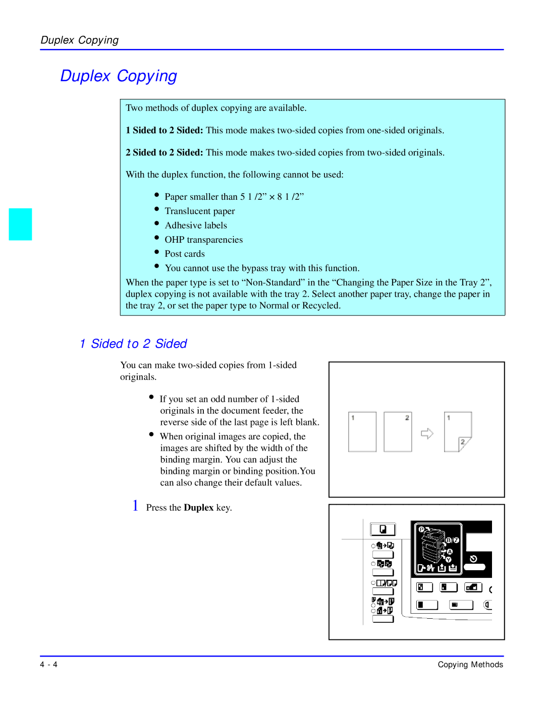 Lanier 5618 manual Duplex Copying, Sided to 2 Sided 