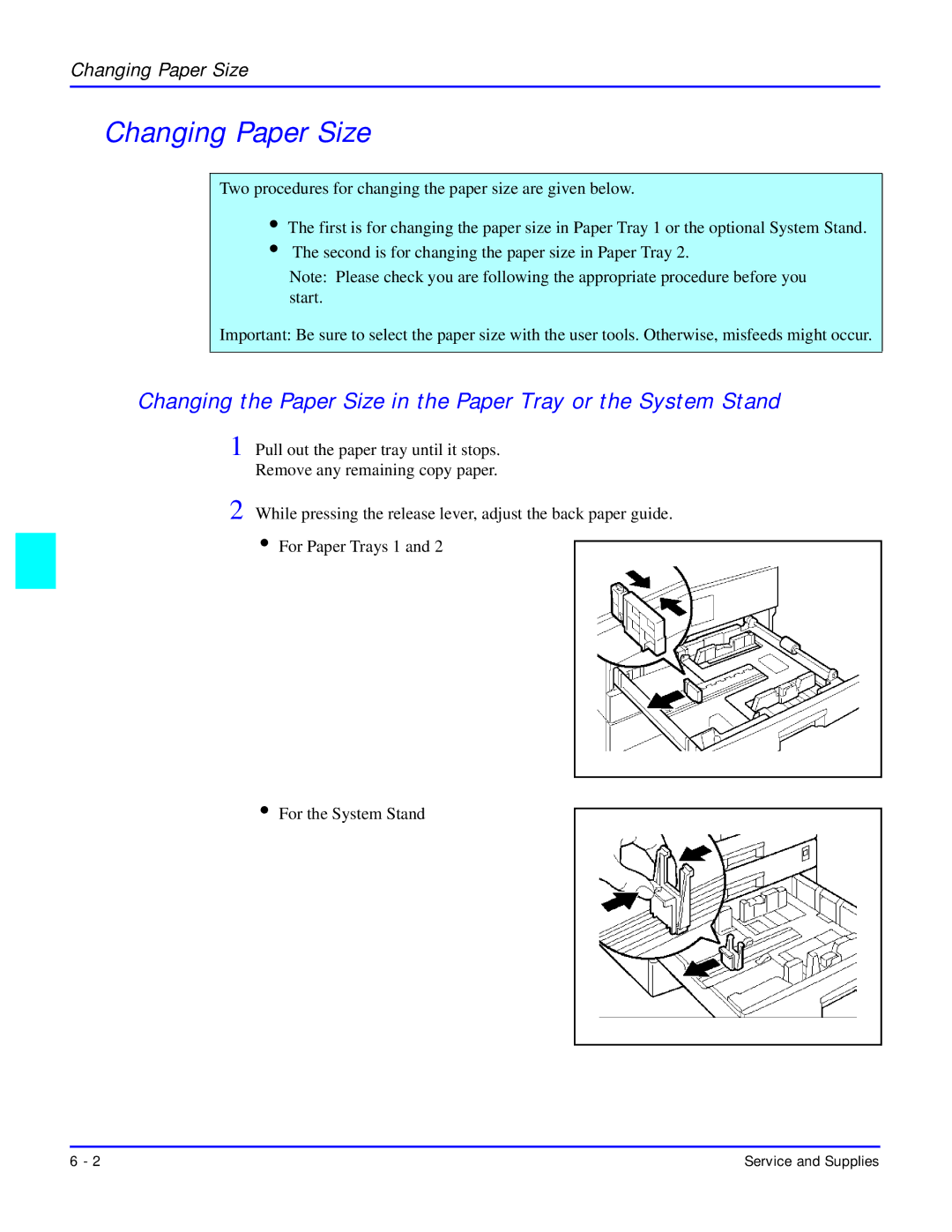 Lanier 5618 manual Changing Paper Size 