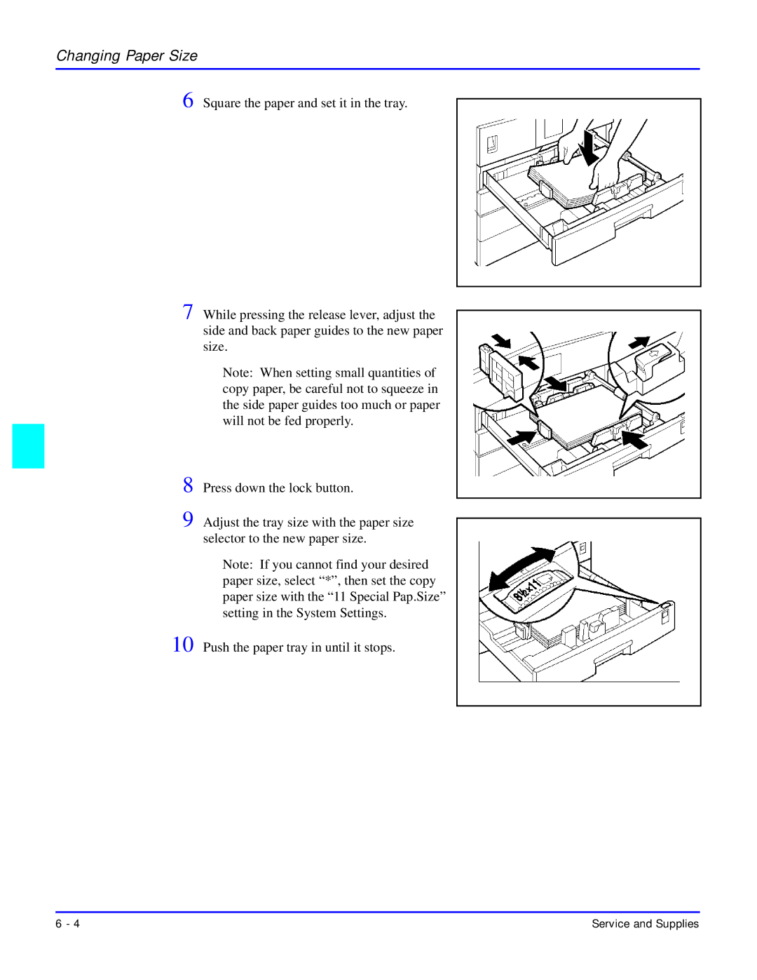 Lanier 5618 manual Changing Paper Size 