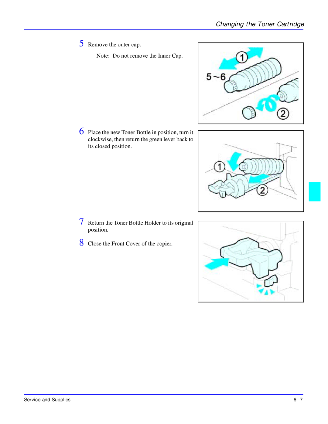 Lanier 5618 manual Changing the Toner Cartridge 