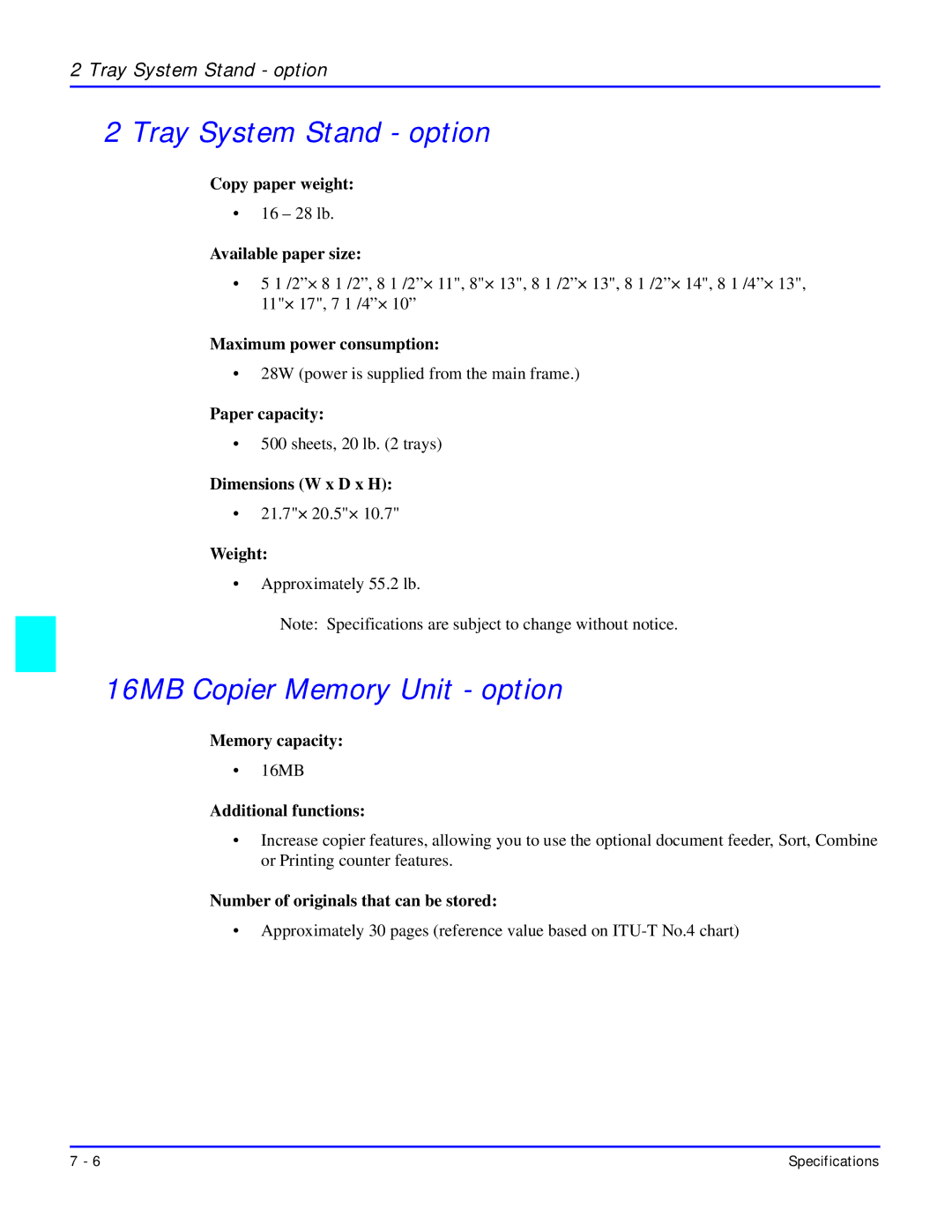 Lanier 5618 16MB Copier Memory Unit option, Memory capacity, Additional functions, Number of originals that can be stored 