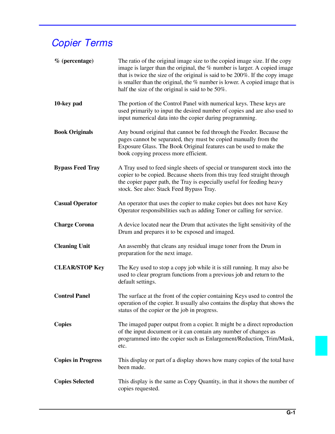 Lanier 5618 manual Copier Terms 