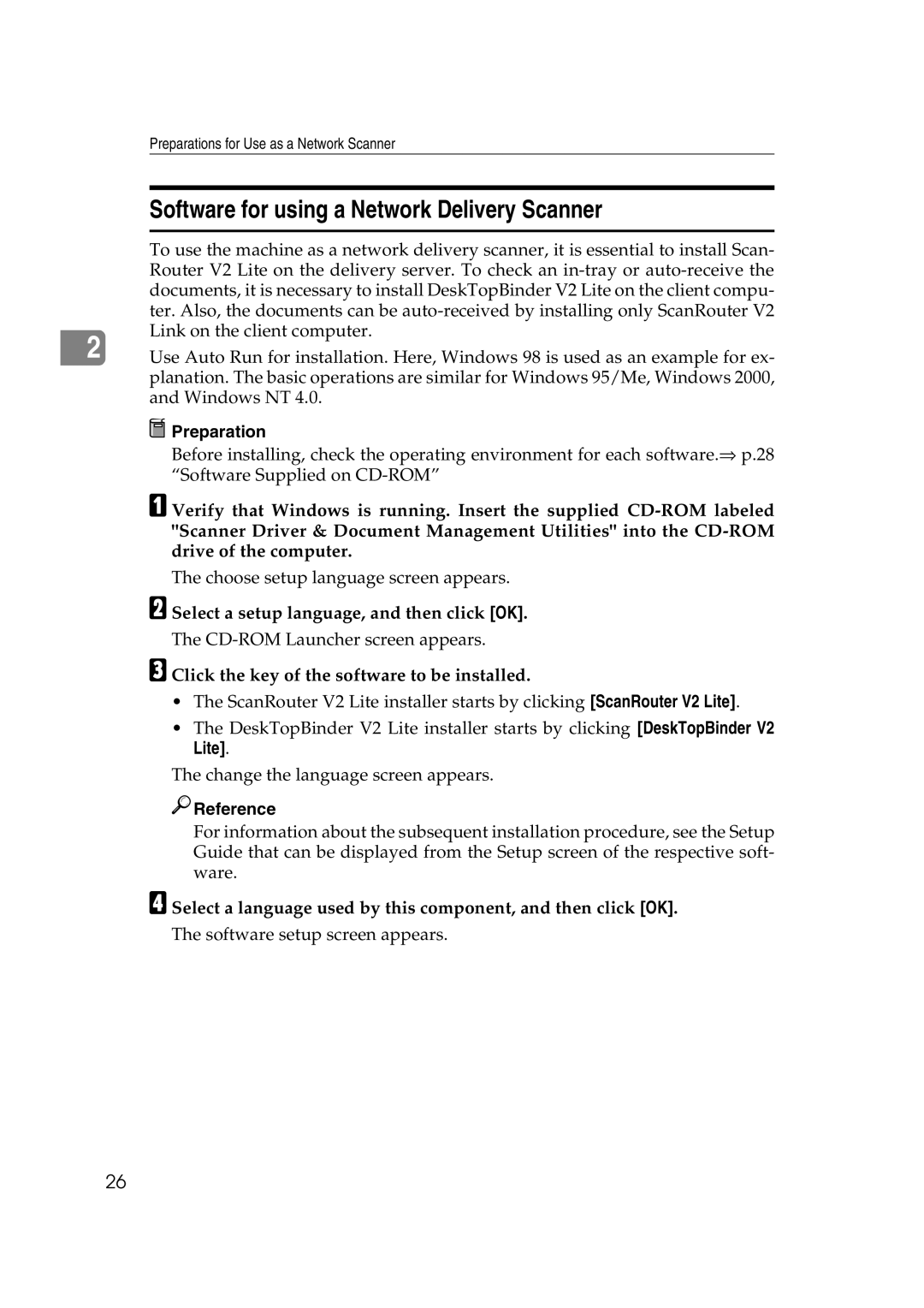 Lanier 5622, 5627 manual Software for using a Network Delivery Scanner, Select a setup language, and then click OK 