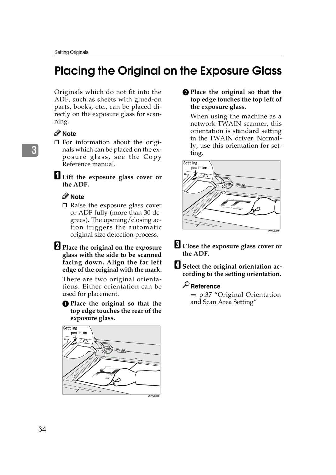 Lanier 5622, 5627 manual Placing the Original on the Exposure Glass, Lift the exposure glass cover or the ADF 