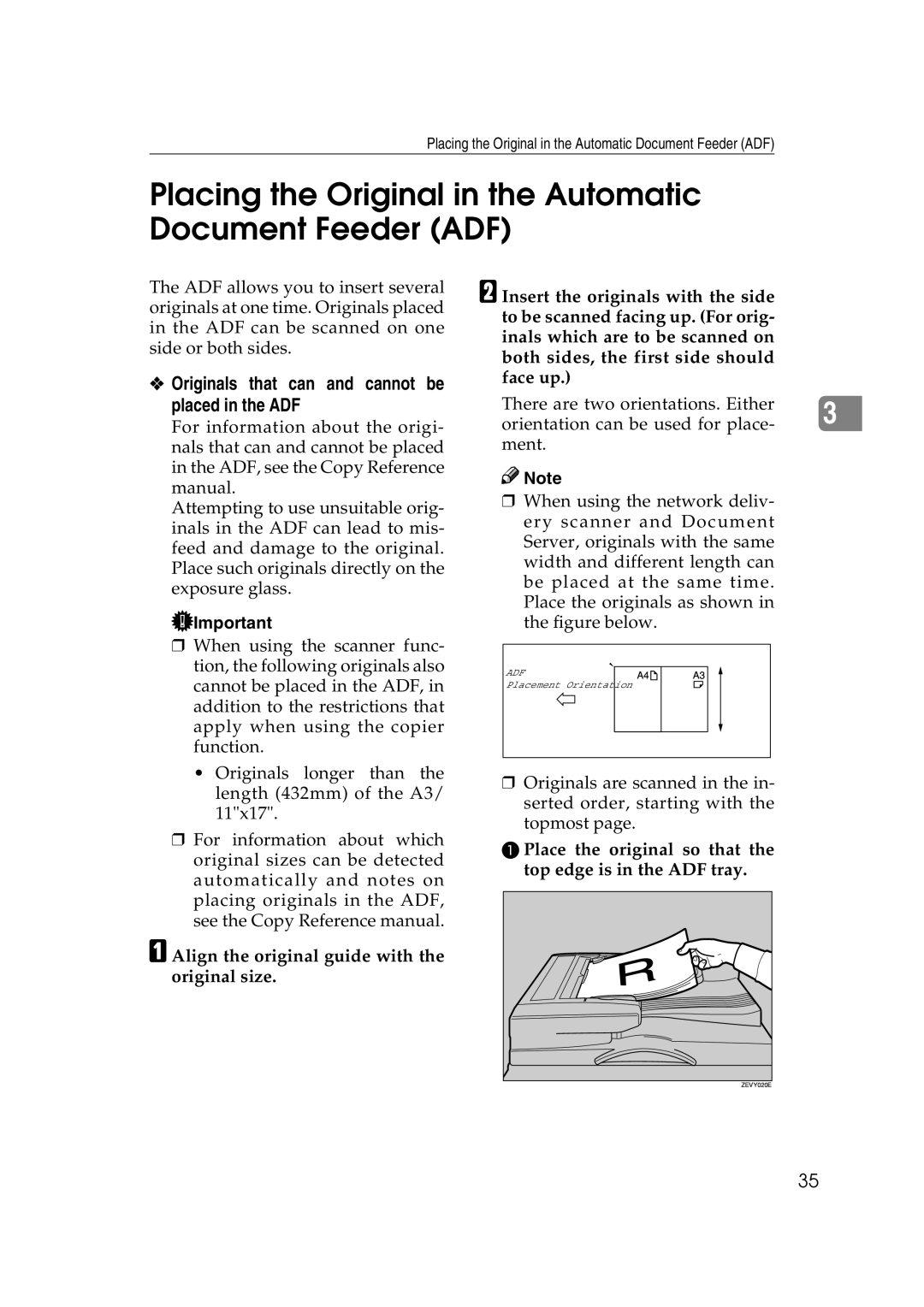 Lanier 5627 Placing the Original in the Automatic Document Feeder ADF, Originals that can and cannot be placed in the ADF 