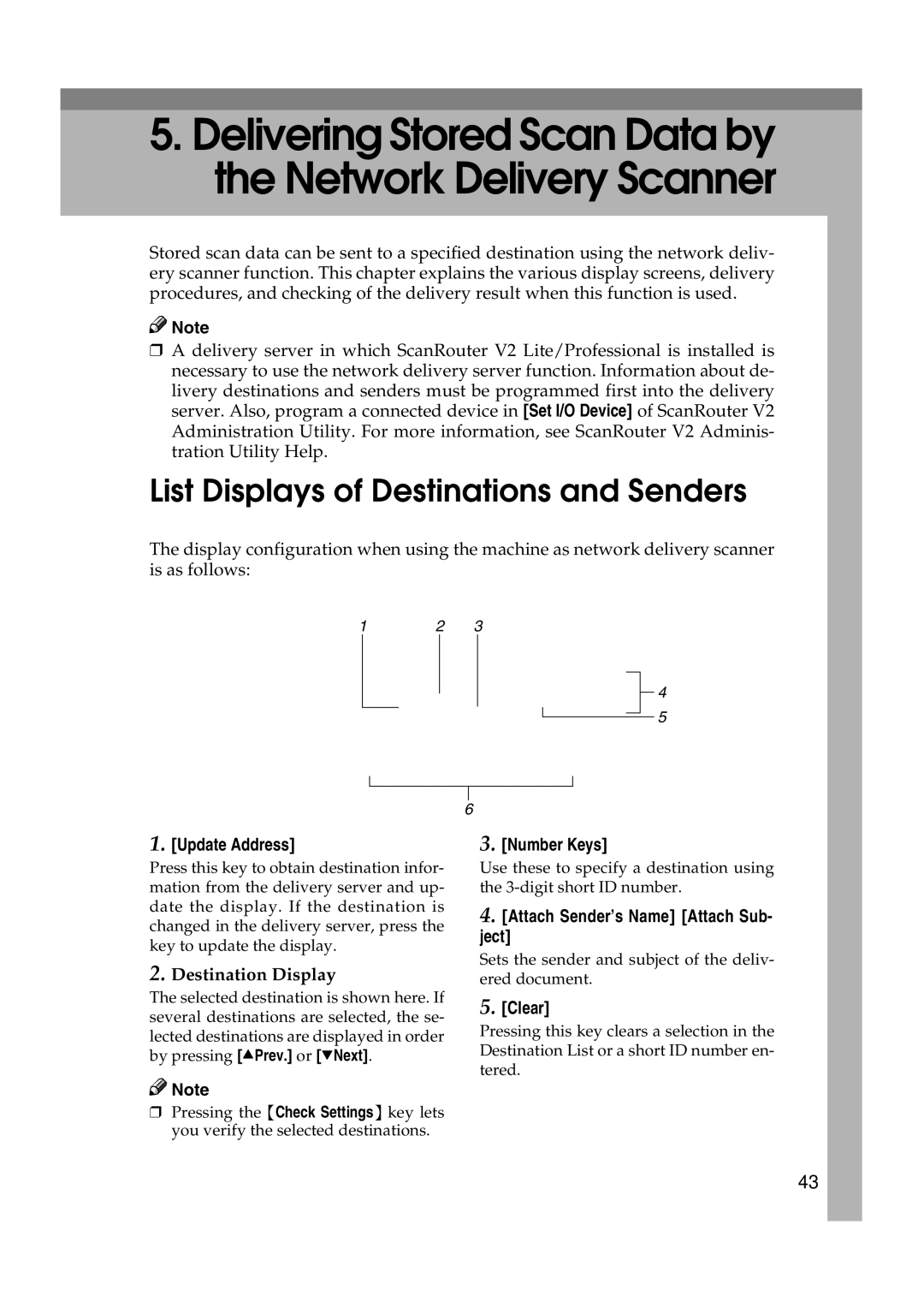 Lanier 5627, 5622 manual List Displays of Destinations and Senders, Update Address, Destination Display, Clear 