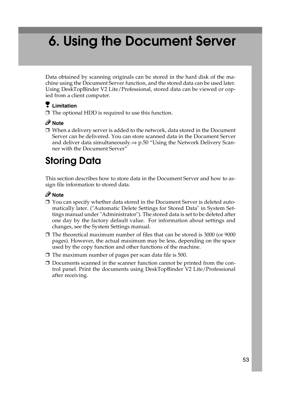 Lanier 5627, 5622 manual Using the Document Server, Storing Data 