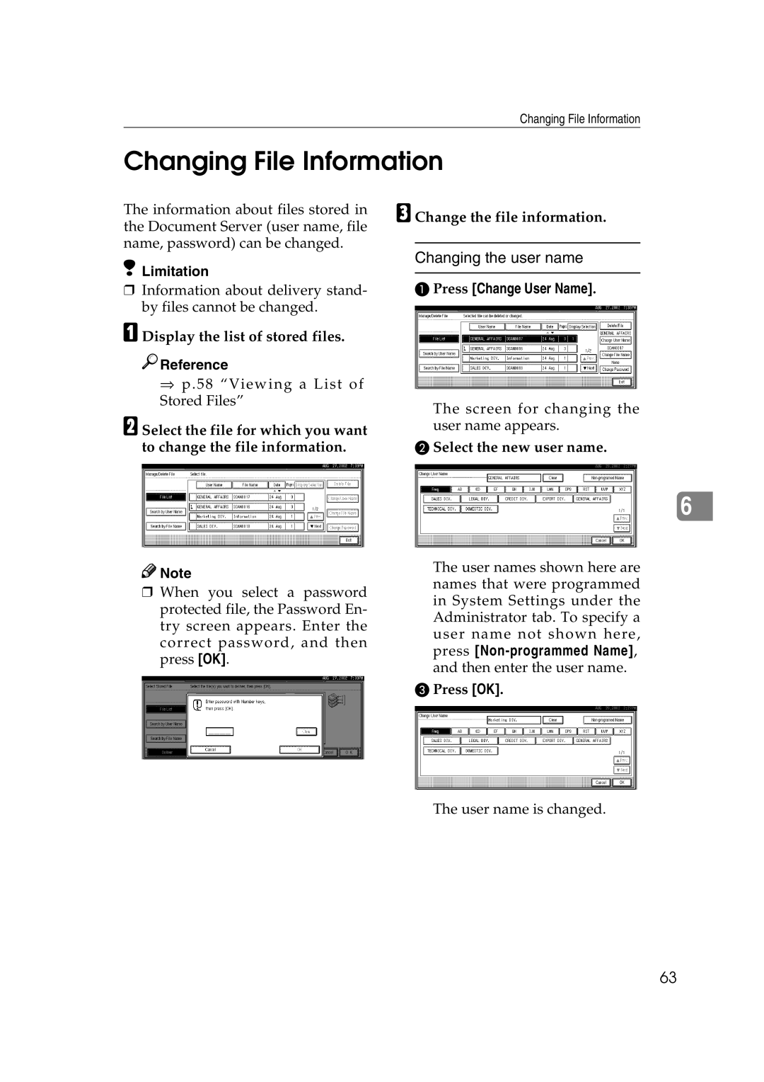 Lanier 5627, 5622 Changing File Information, Changing the user name, Change the file information, Press Change User Name 