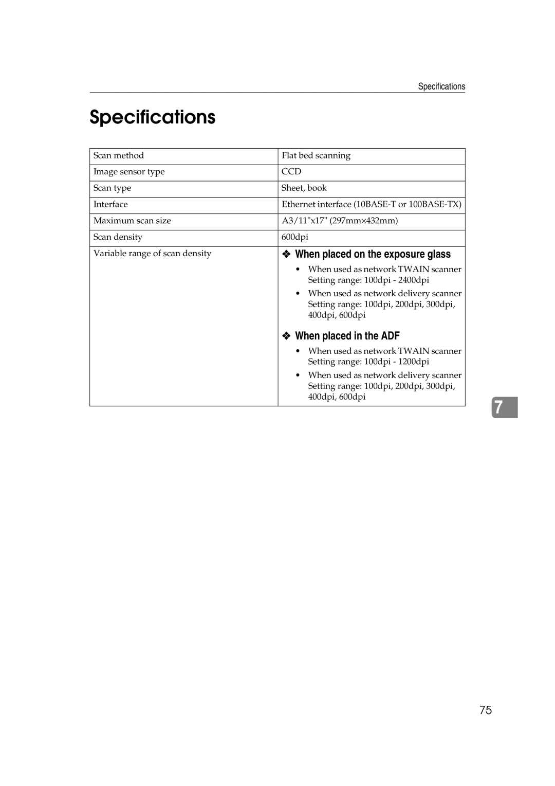 Lanier 5627, 5622 manual Specifications, When placed in the ADF 