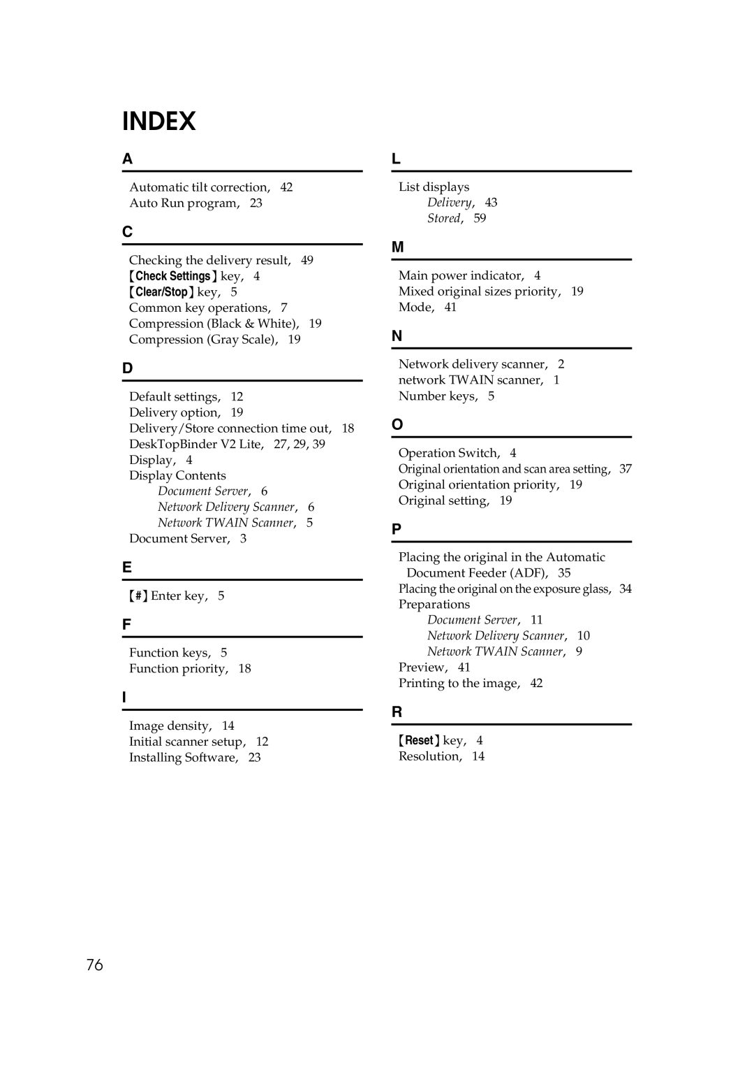 Lanier 5622, 5627 manual Index 