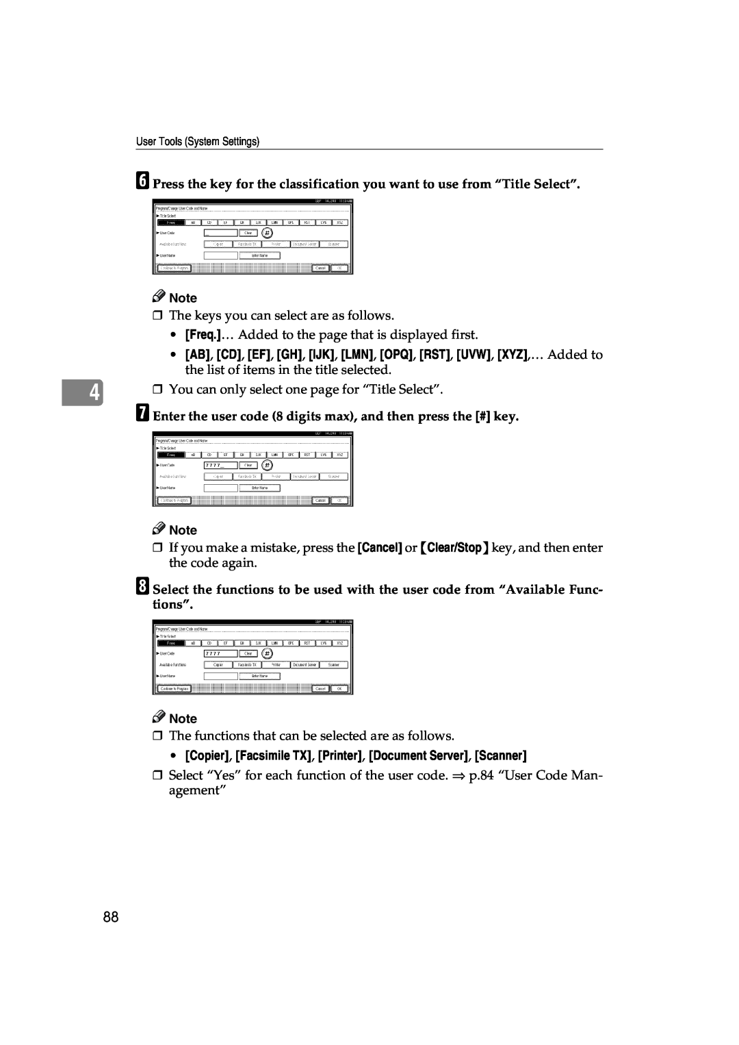 Lanier 5627 AG, 5622 AG manual G Enter the user code 8 digits max, and then press the # key 