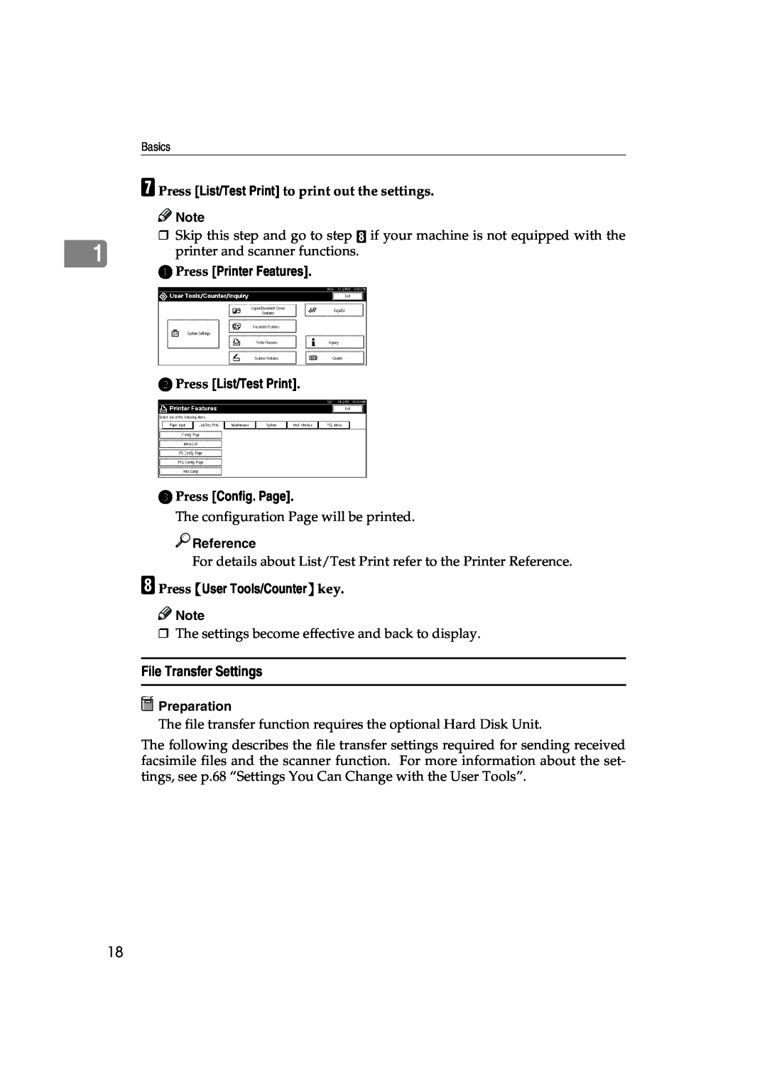 Lanier 5627 AG G Press List/Test Print to print out the settings, H Press User Tools/Counter key, File Transfer Settings 