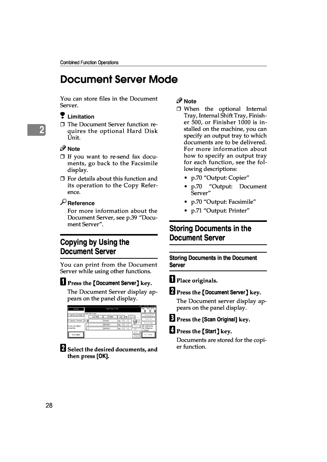 Lanier 5627 AG manual Document Server Mode, Copying by Using the Document Server, Storing Documents in the Document Server 