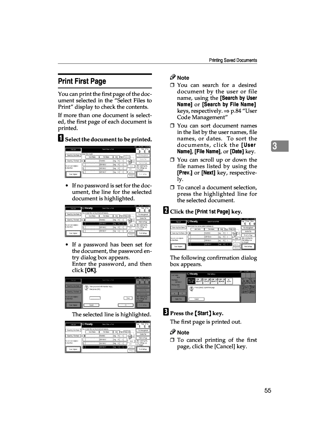 Lanier 5622 AG, 5627 AG manual Print First Page, B Click the Print 1st Page key, C Press the Start key 