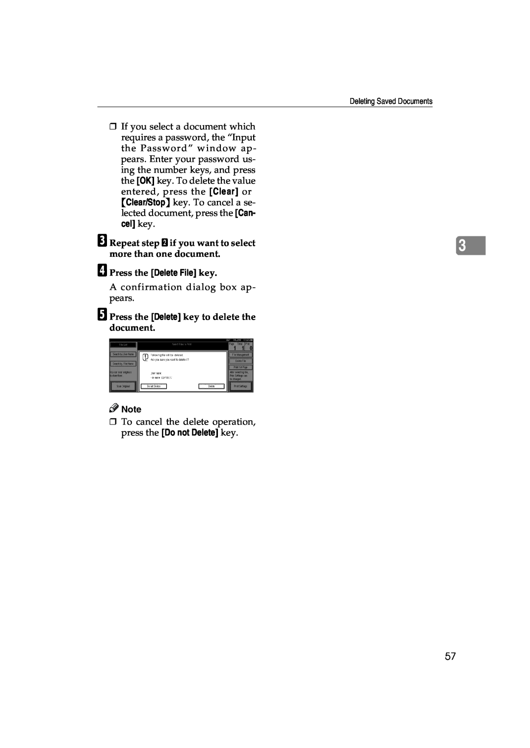 Lanier 5622 AG, 5627 AG manual C Repeat step B if you want to select, more than one document, D Press the Delete File key 