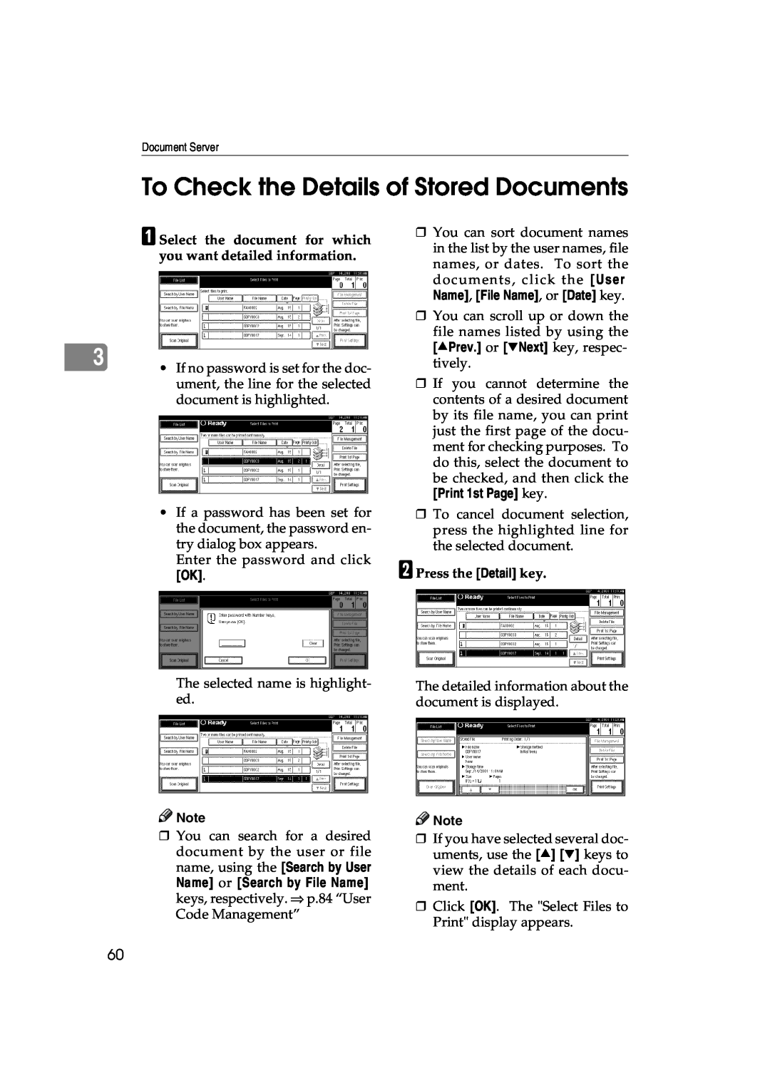 Lanier 5627 AG To Check the Details of Stored Documents, A Select the document for which you want detailed information 