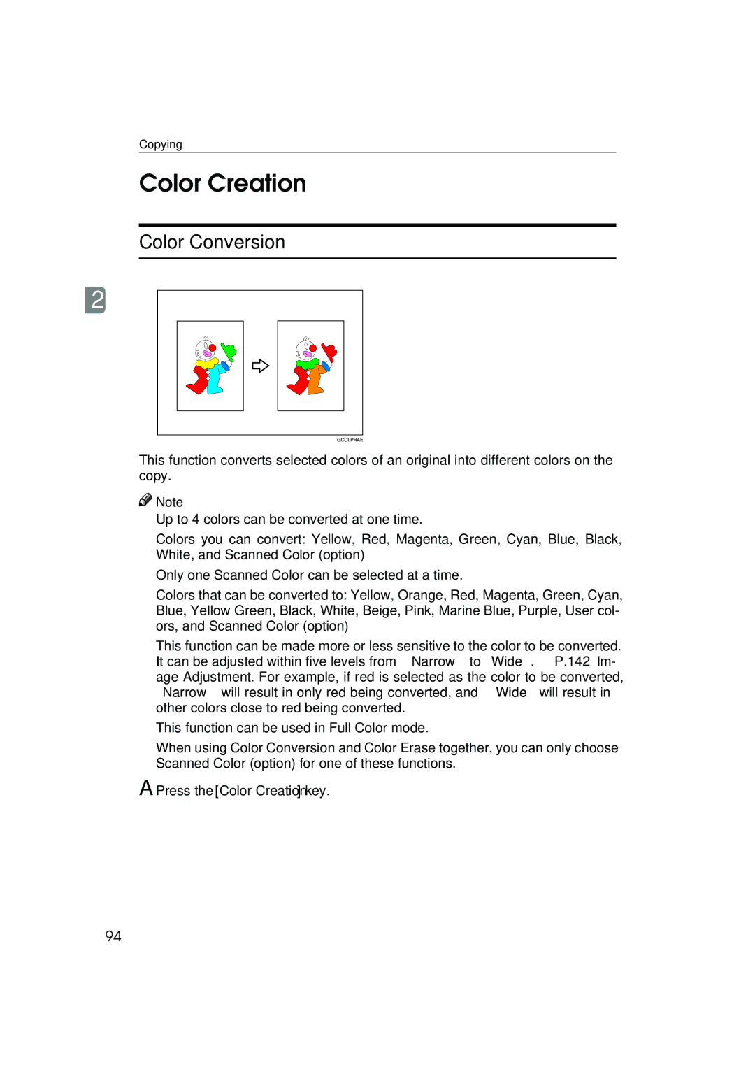 Lanier 5813 manual Color Conversion, Press the Color Creation key 