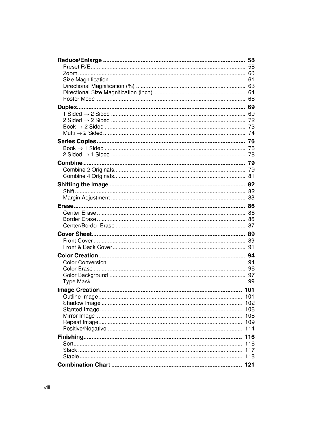 Lanier 5813 manual 101, 116, 121, Viii 