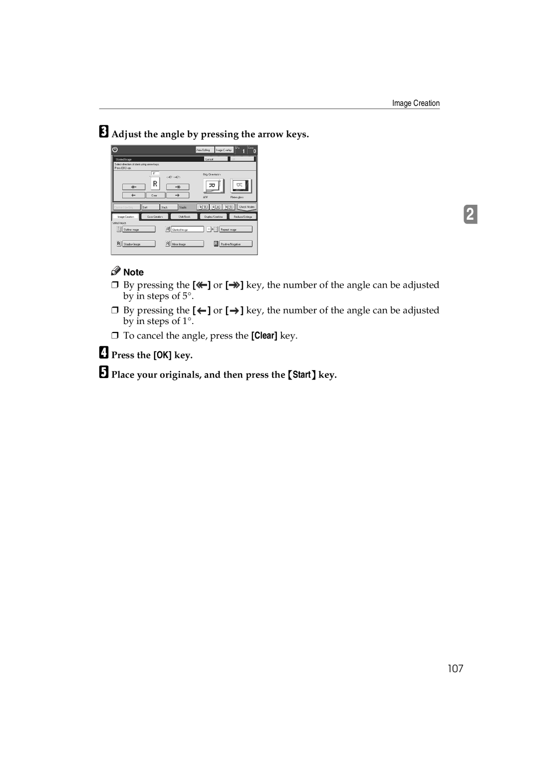 Lanier 5813 manual 107, Adjust the angle by pressing the arrow keys 