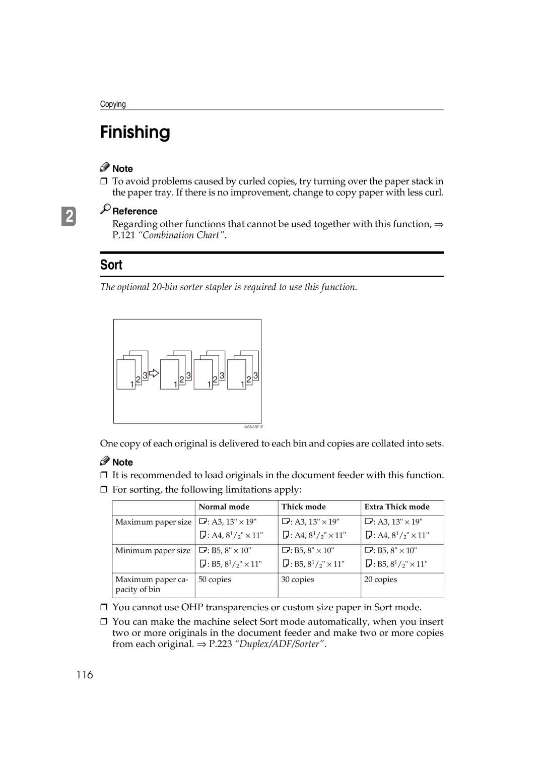 Lanier 5813 manual Finishing, Sort, 116 