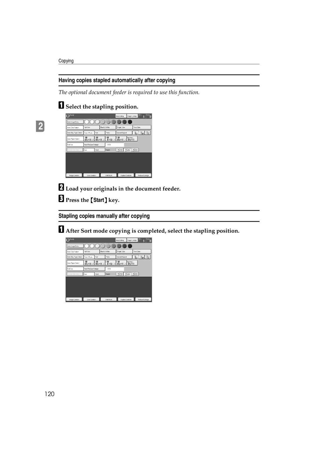 Lanier 5813 Having copies stapled automatically after copying, Stapling copies manually after copying, 120 