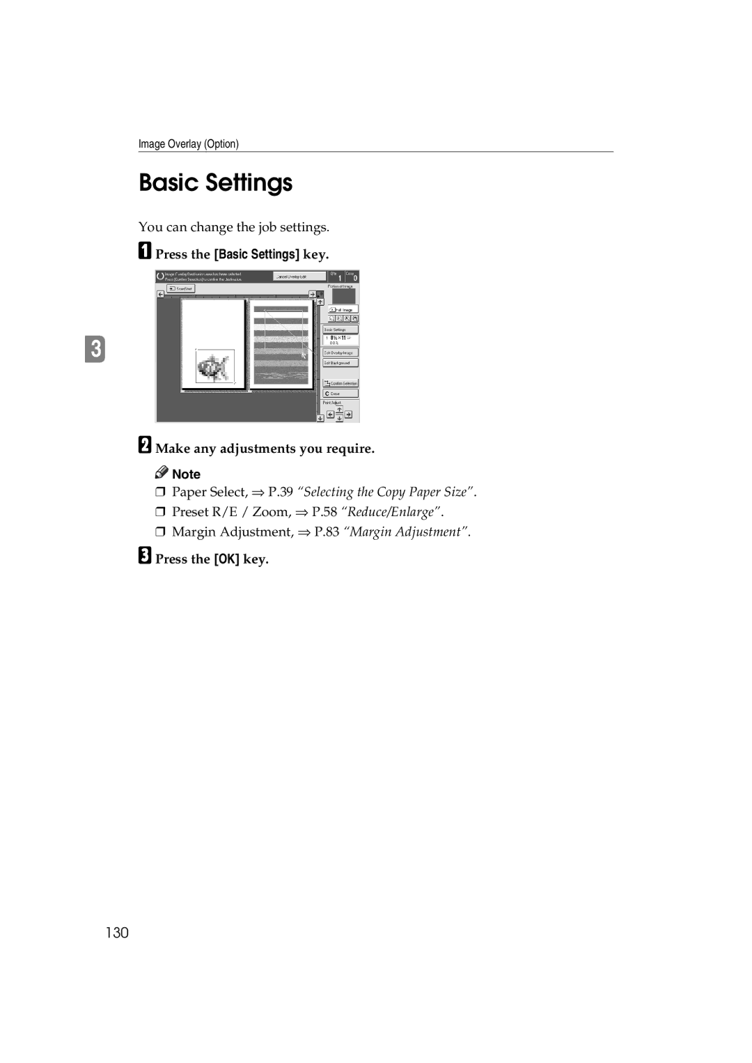 Lanier 5813 manual 130, Press the Basic Settings key 