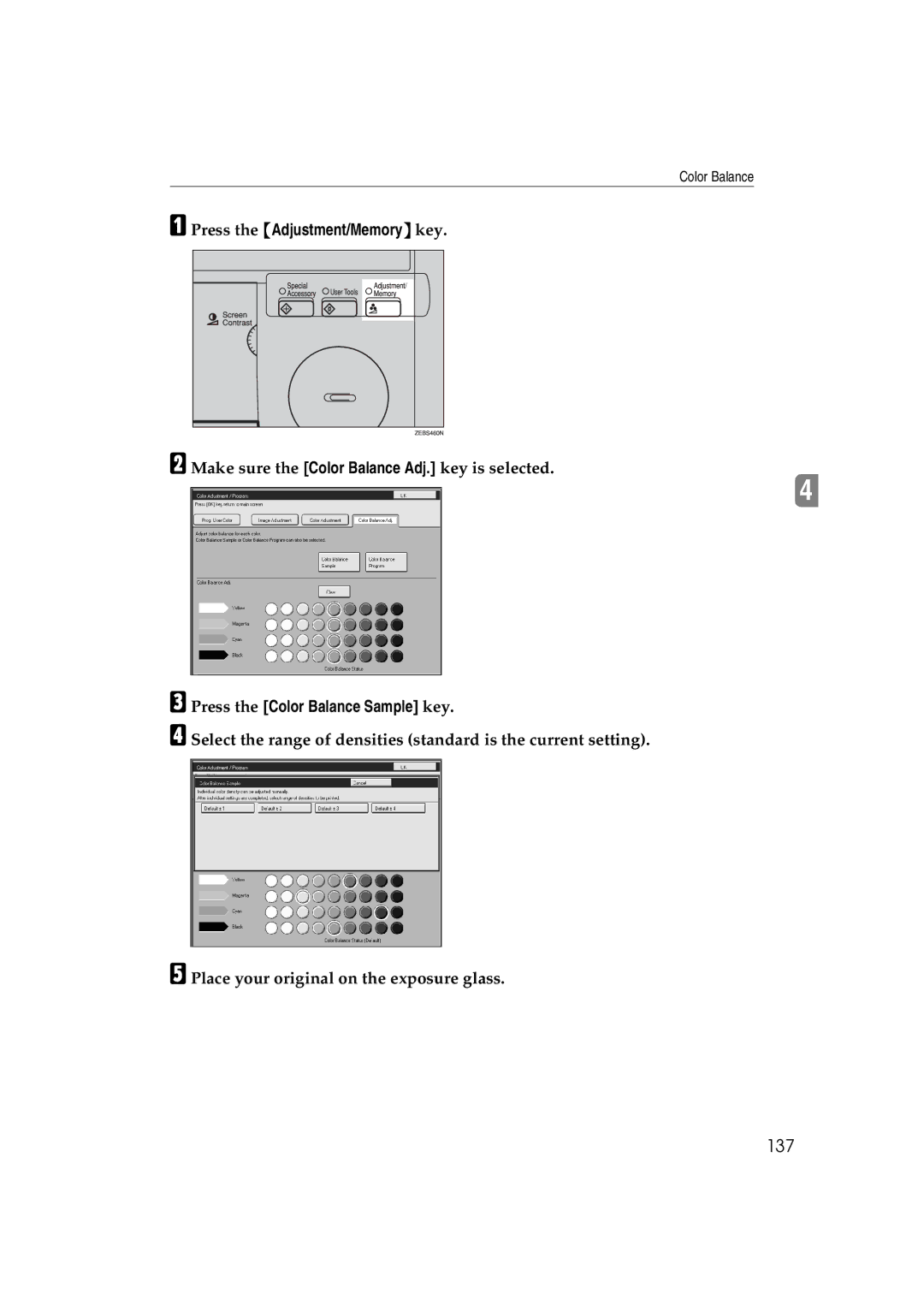 Lanier 5813 manual 137, Press the Adjustment/Memory key 