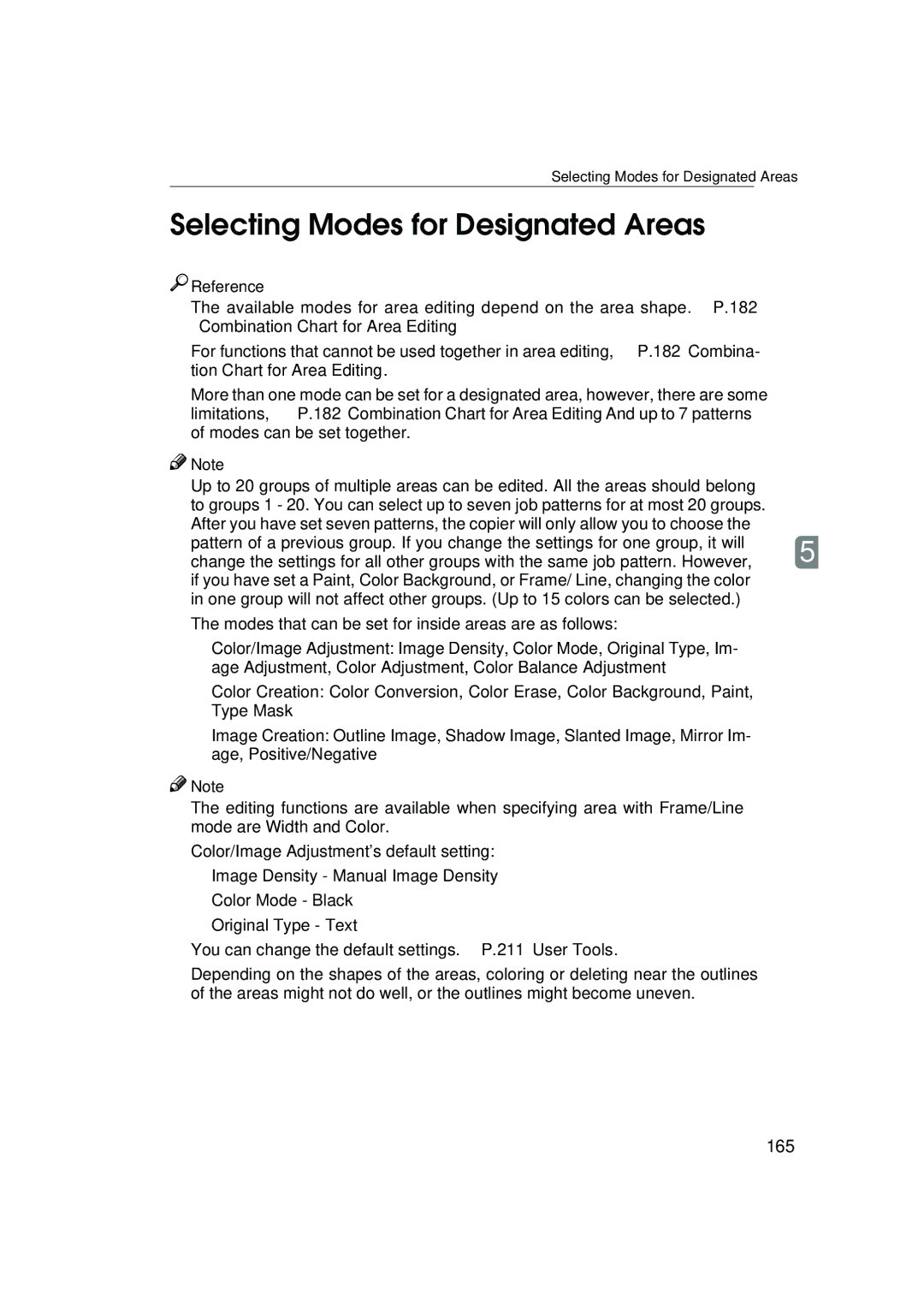 Lanier 5813 manual Selecting Modes for Designated Areas, 165 