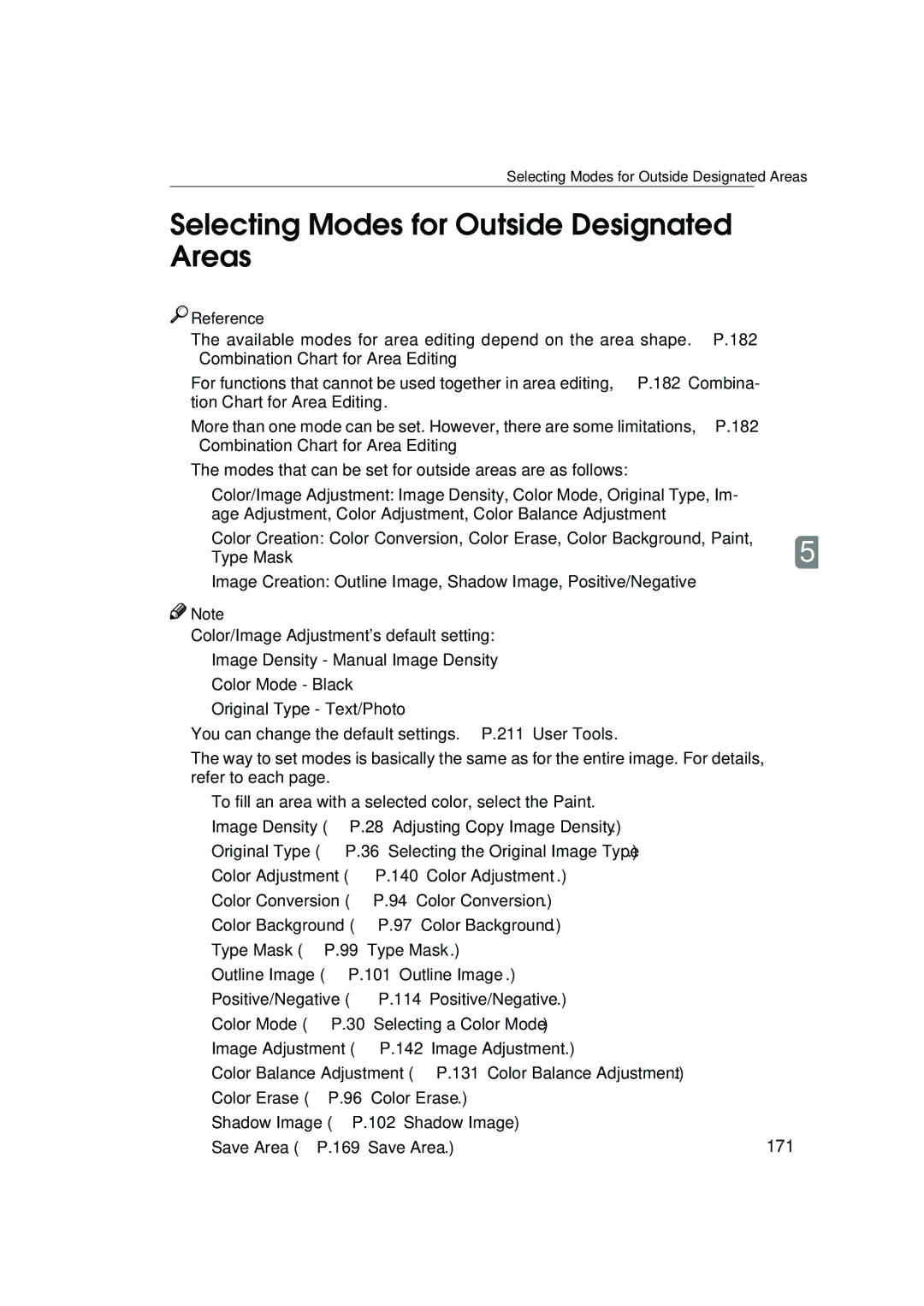 Lanier 5813 manual Selecting Modes for Outside Designated Areas, 171 