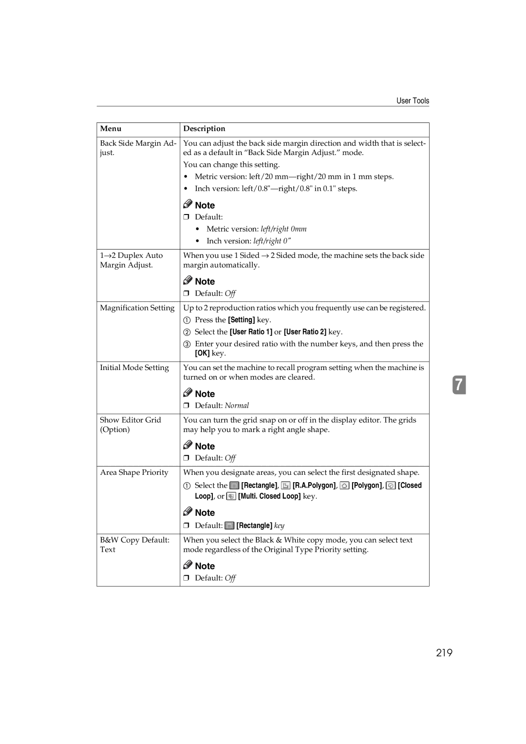 Lanier 5813 manual 219, Select the User Ratio 1 or User Ratio 2 key 