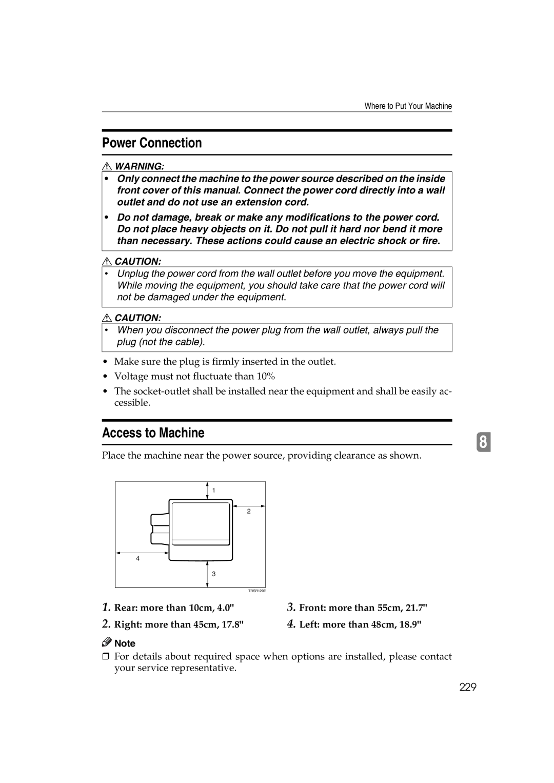 Lanier 5813 manual Power Connection, Access to Machine, 229 