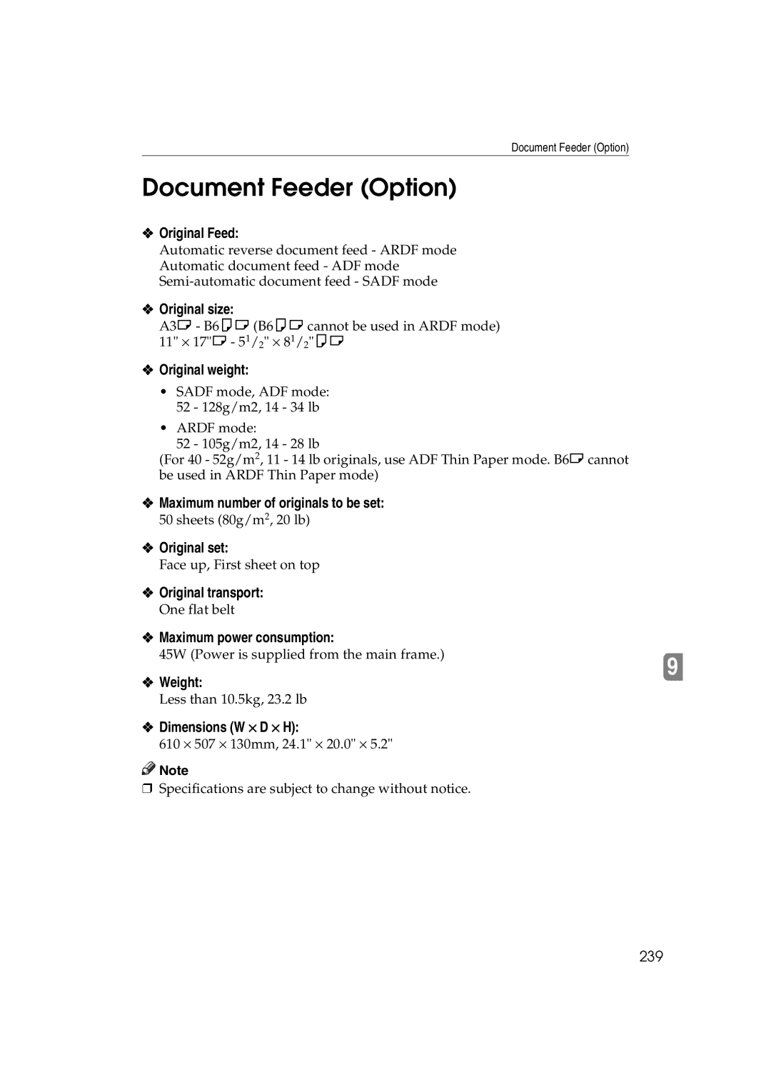 Lanier 5813 manual Document Feeder Option 