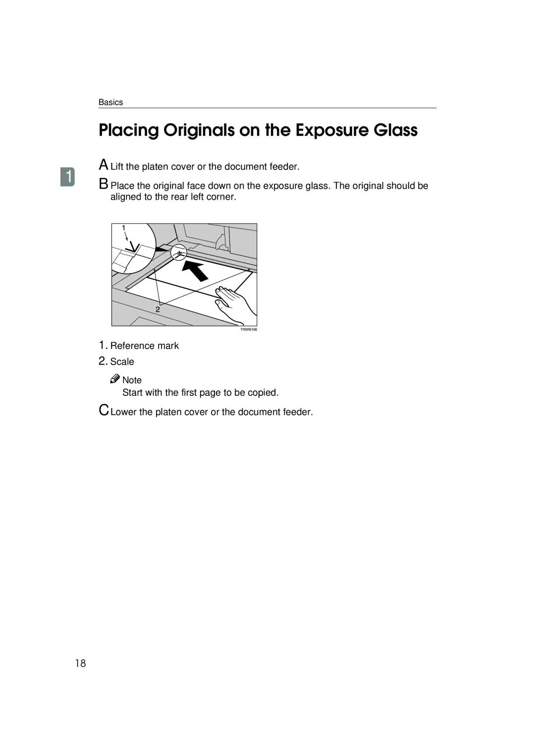 Lanier 5813 manual Placing Originals on the Exposure Glass, Lower the platen cover or the document feeder 