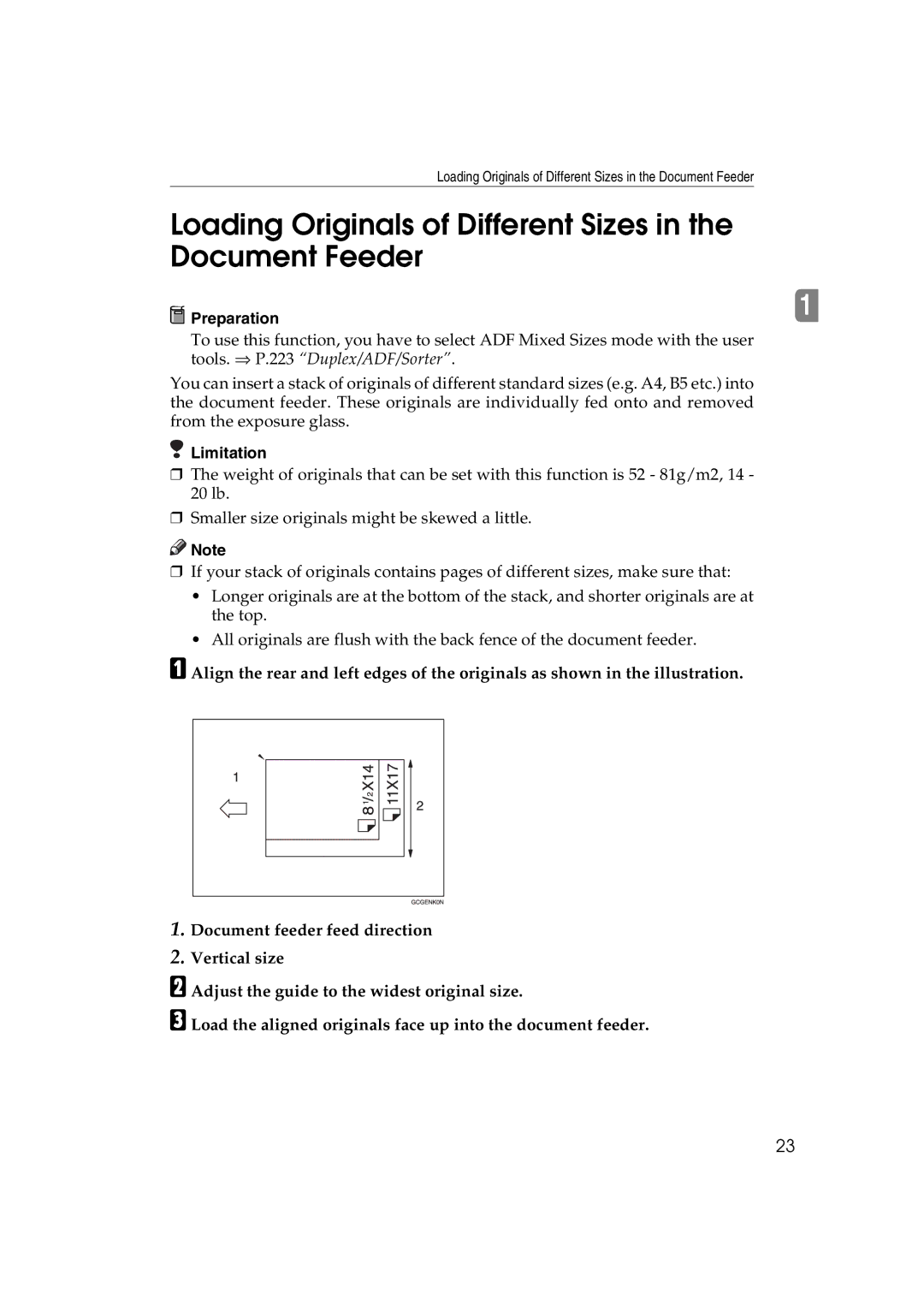 Lanier 5813 manual Loading Originals of Different Sizes in the Document Feeder, Preparation 