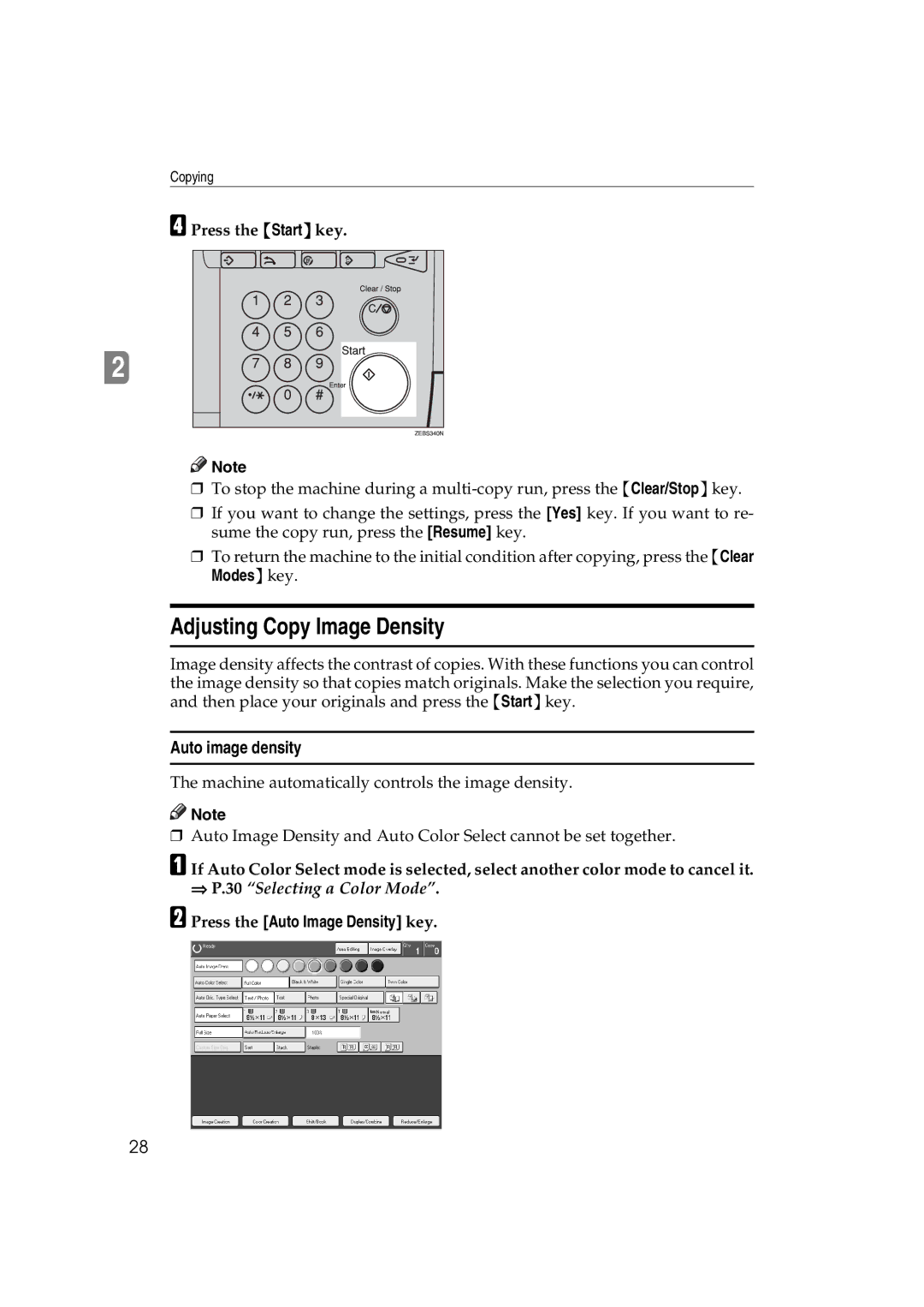 Lanier 5813 manual Adjusting Copy Image Density, Auto image density, Press the Auto Image Density key 