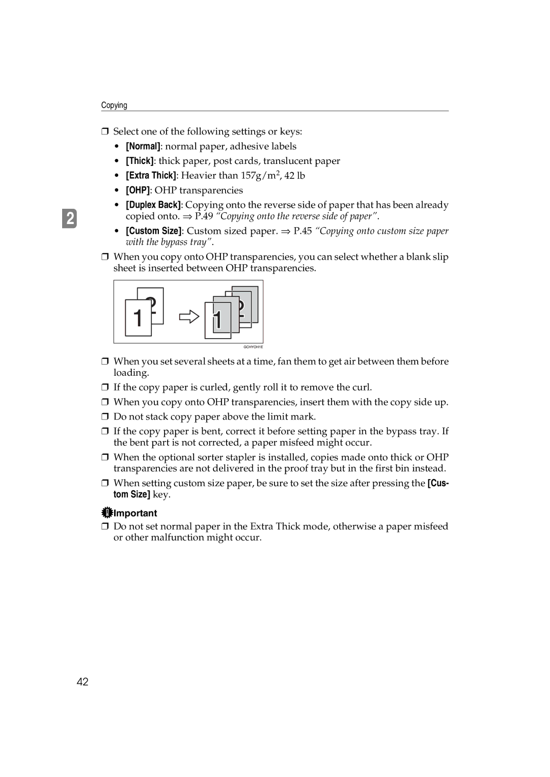 Lanier 5813 manual Copied onto. ⇒ P.49 Copying onto the reverse side of paper 