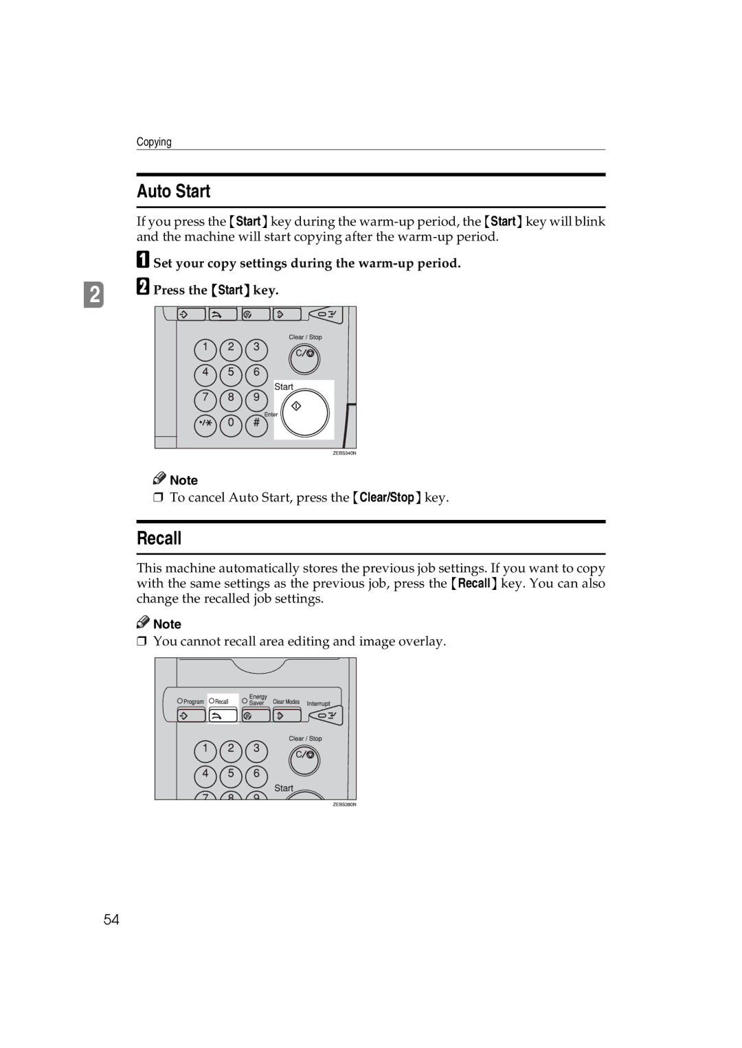 Lanier 5813 manual Auto Start, Recall 