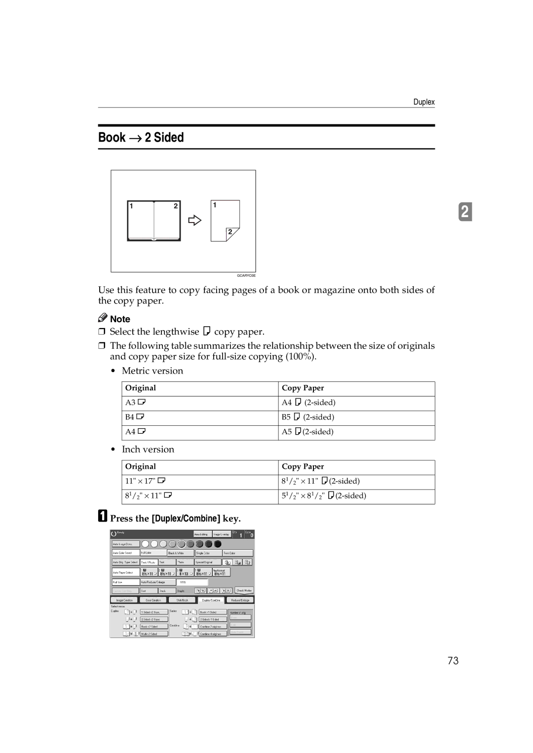 Lanier 5813 manual Book → 2 Sided, Press the Duplex/Combine key 