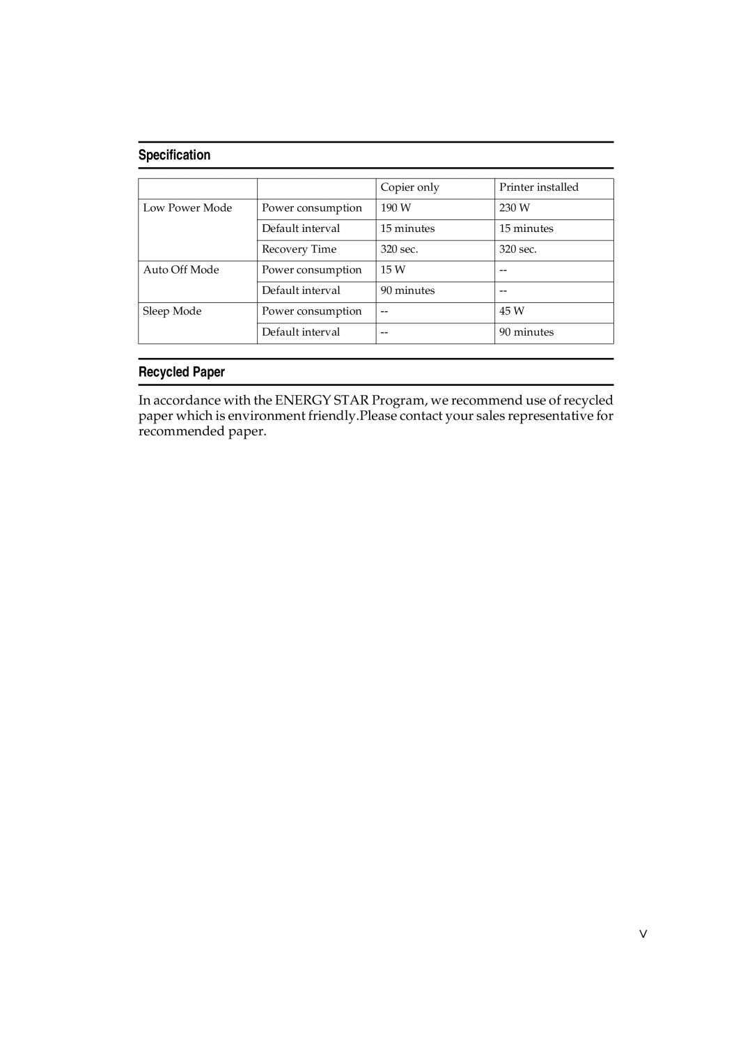 Lanier 5813 manual Specification, Recycled Paper 