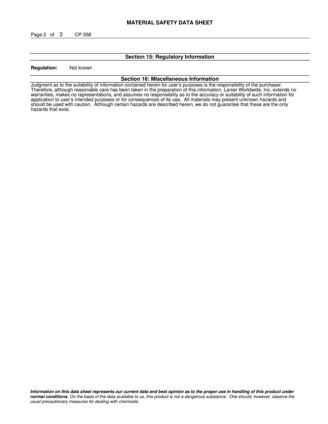 Lanier 60 manual Regulatory Information, Miscellaneous Information, Regulation 