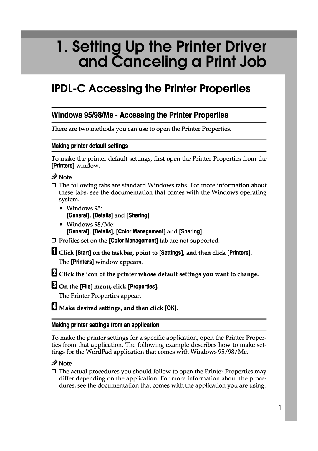 Lanier AP206 manual Setting Up the Printer Driver and Canceling a Print Job, IPDL-C Accessing the Printer Properties 